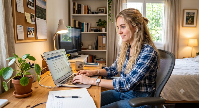 Applicant completing the online application on a laptop